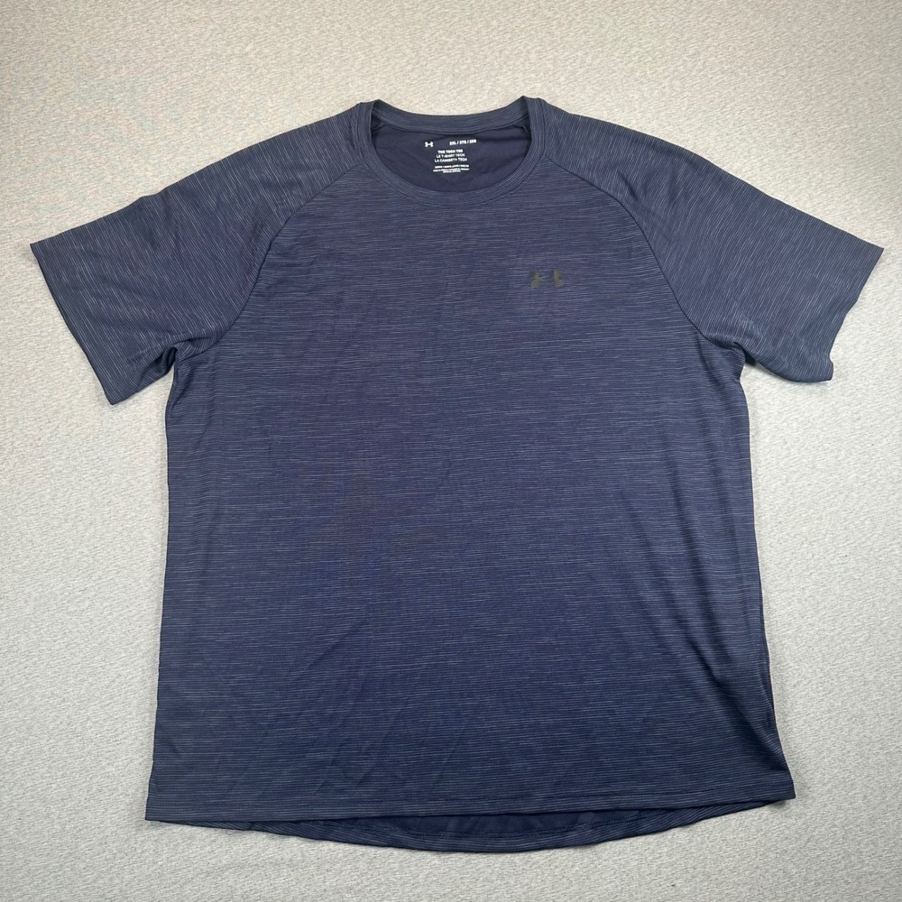 Under Armour Tech Tee Shirt Mens 2XL Navy Blue Space Dye Short Sleeve Gym - Picture 2 of 10